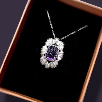 Flowerカービング アメジスト シルバーネックレスの画像