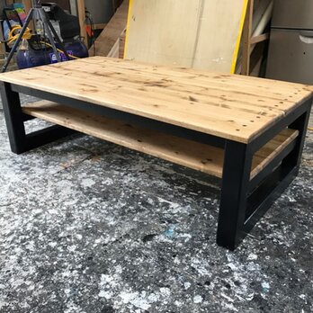 在庫あり　即納　hotaru 男前家具 棚　ローテーブル　リビングテーブル　ダーク　ブラック　天然木　無垢材　人気商品の画像