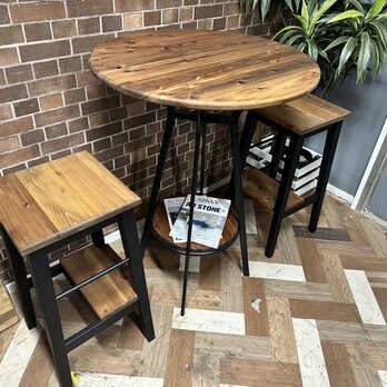 在庫あり　即納　hotaru ハイカウンター　椅子　2脚　セット　カフェ　BAR セット販売価格　杉材　ダーク　アイアンの画像