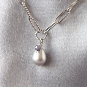 Oval Chain Pendant（淡水パール×アイオライト）の画像