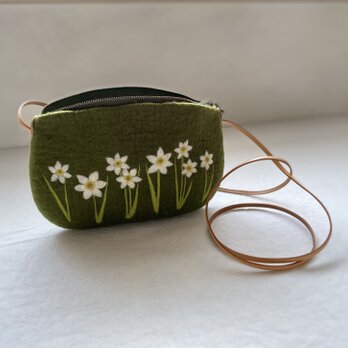 羊毛刺繍フェルトポシェット/  水仙の画像