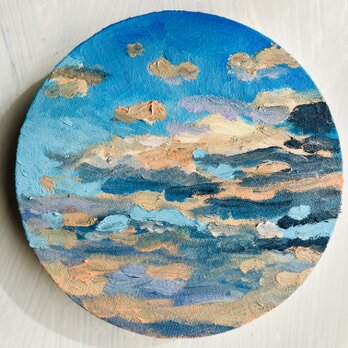 直径15㎝「夕空　20251」油彩・絵画・原画・丸形・アートパネルの画像