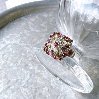 R377-ヴィンテージリング・U.S.A. Silver Tone Multicolor Rhinestones Ringの画像