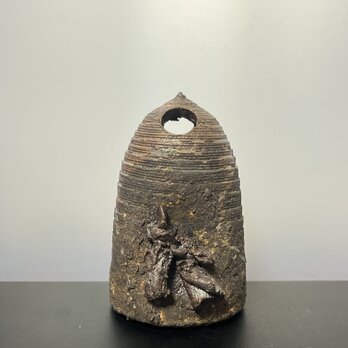 雛付きリバーシブル花器　灰志野釉　No.6の画像