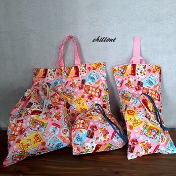 【入園・入学】入園バッグ５点セット：ピンクのお菓子柄セット【0027】の画像