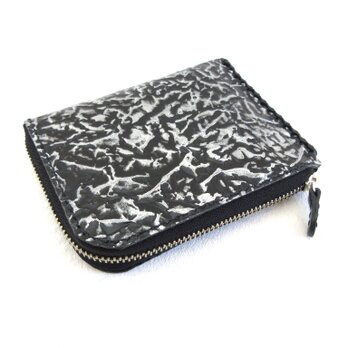 しっかり収納♪《牛革》ブラック×シルバー・エンボスレザー・Ｌ字ファスナー・コインケース・0510