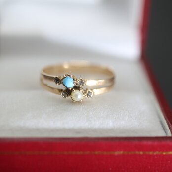 ビンテージ フランス ゴールド 18K 18金 指輪 リング ダイアモンド 真珠 純金率 宝石 ジュエリー 鑑定書 J170の画像