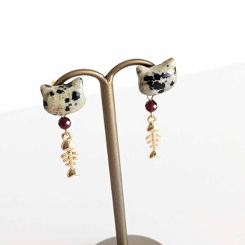 SUS316ピアス[Dalmatian jasper cat/Gold]サージカルステンレス アレルギー対応 ガーネットの画像