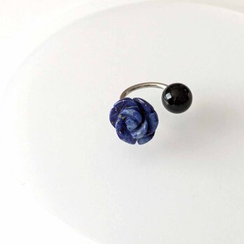 SUS316イヤーカフ/片耳用[Lapis lazuli rose/Silver]サージカルステンレス オニキス 薔薇 金アレの画像
