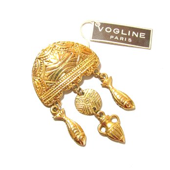 VOGLINE Paris Gold Tone Drop Design Vintage Broochの画像