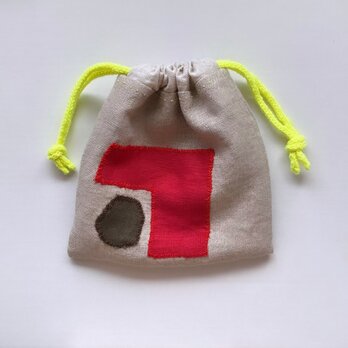 リネンのパッチワーク巾着　no 220