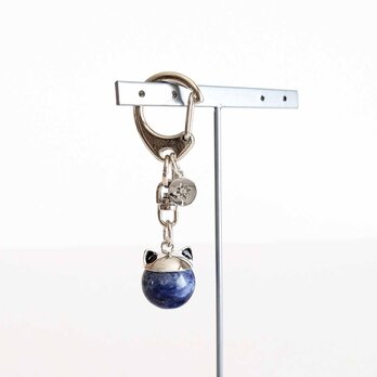 【天然石のねこ耳＊キーホルダー/ソーダライト×SILVER】猫モチーフ ネコ バッグチャーム ジッパーチャームの画像