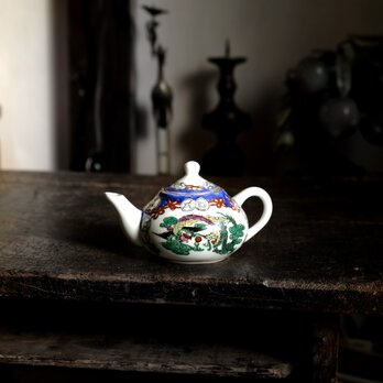 チャイナレトロで可愛い◆龍と鳳凰。中国産　色絵金彩小ぶり急須　煎茶茶器　手描き　シノワズリ　インテリアオブジェの画像