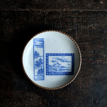 枠に風景◆伊万里　印判イゲ皿　中皿　骨董/antiques 器　古民家　古道具　丁寧な暮らしに。大正~昭和初期の画像