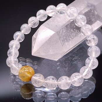 ヒマラヤ水晶・タイチンルチルクォーツ・8mm(親玉10mm)・【高品質】ブレスレットの画像