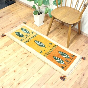 ペルシャ　ギャッベ　ミニランナー　ラグ　120x43cm からし色　黄金色　オレンジ　グラデーション　RJ14242sの画像