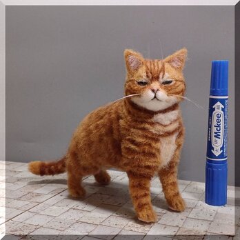 茶トラ 猫 羊毛フェルト 作品 アートドール リアル 羊毛 子猫