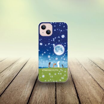 iPhone スマホケース（ハードケース）【にゃんこのしっぽ（花びら舞う夜）】（名入れ可）の画像