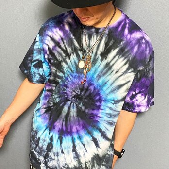 タイダイ Tシャツ XXLサイズ ブラック×ブルー スパイラル Hippies Dye HD23-29の画像