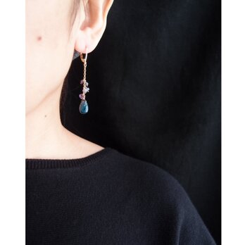 Bluegreen Kyanite × Chain Earrings／ブルーグリーンカイヤナイト×チェーン フレンチピアスの画像