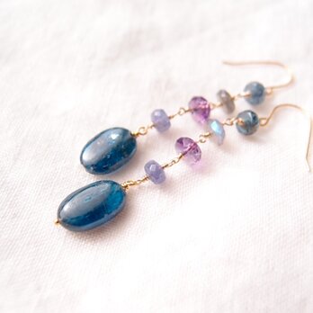 【K14gf】Bluegreen Kyanite Long Earrings／ブルーグリーンカイヤナイト ロングピアスの画像