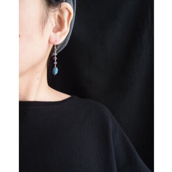 【K14gf】Bluegreen Kyanite Long Earrings／ブルーグリーンカイヤナイト ロングピアスの画像