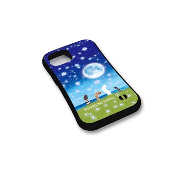 グリップケース iPhoneケース【にゃんこのしっぽ（花びら舞う夜）】（名入れ可）の画像