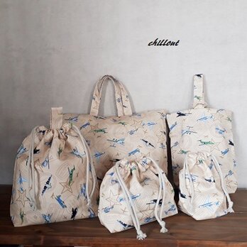 【ソフトリネン】入園バッグ5点セット：飛行機：生成【0542】