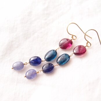 【K14gf】Three colors Earrings／タンザナイト×ブルーサファイア×カイヤナイト ピアス（Oval）のコピの画像