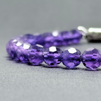 ラス1 名工品  8mm sv925 アメジスト/紫水晶  シルバー 天然石ネックレス - 一連 32面 紫の画像