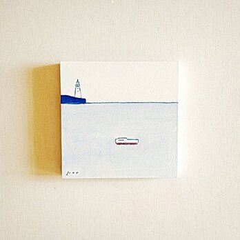 穏やかな気持ちになる海の絵　原画「静かな海」 アートパネル（10㎝×10㎝）※額縁別売り　絵画・イラスト・アクリル画の画像