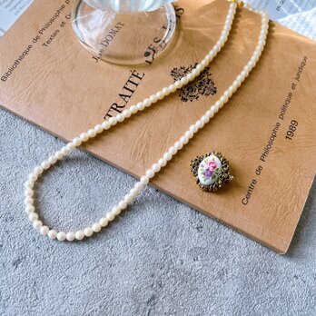 NA112-【 AVON 】エイボン・ヴィンテージネックレス Rose Cabochon Convertible Pearlの画像