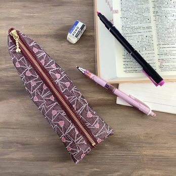 【ラブレター】畳縁　テトラ型　ペンケース　手紙　封筒　ハート　臙脂色　ワインカラーの画像