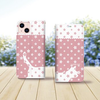 帯なし iPhone 手帳型スマホケース （カメラ穴あり/はめ込みタイプ）【桜猫】の画像