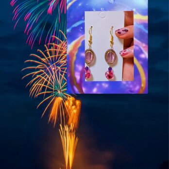 夜祭りカラーの天然石アクセサリー　ピアスの画像