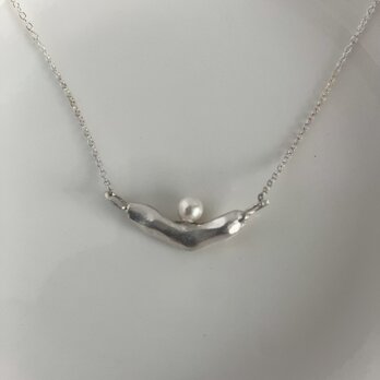 stick melt silver950 × 小粒国産みがき貝　パール　ネックレス　シルバー　フォーマルの画像