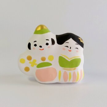 張り子　春のひな人形 【若草色】（ヘ）