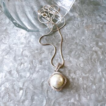 N266-ヴィンテージネックレス・U.S.A. 1980s Silver 925 Faux Pearl Rhinestoneの画像
