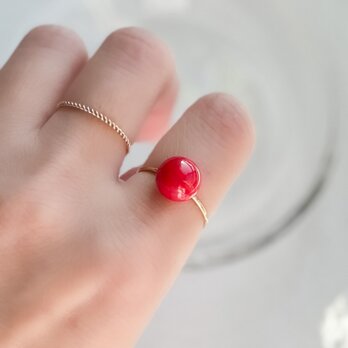 レッドコーラル（珊瑚）一粒フリーリング｜3月誕生石｜フリーサイズ ーfun day offー