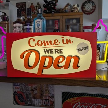 【Lサイズ】 OPEN オープン 営業中 開店 いらっしゃいませ カントリー 店舗 ランプ 照明 看板 置物 雑貨 ライトBOXの画像