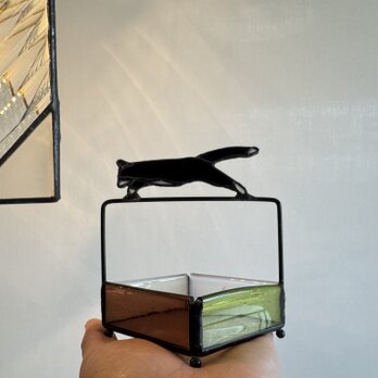 chat noir 黒猫　小物入れ　希少ガラス製の画像