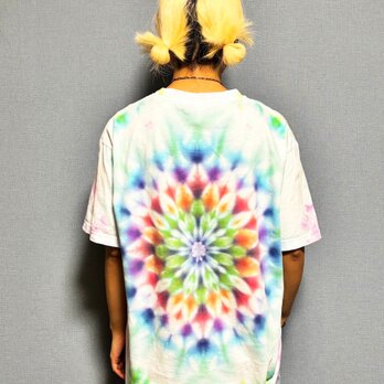 タイダイ Tシャツ Lサイズ 曼荼羅 ピンク×グリーン×ホワイト ムラ染め Hippies Dye HD23-31の画像