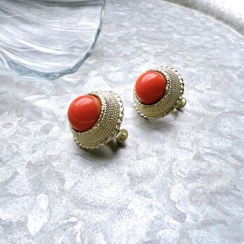 YC17-【 Coro 】コロ・ヴィンテージイヤリング 1960s Orange cabochonの画像