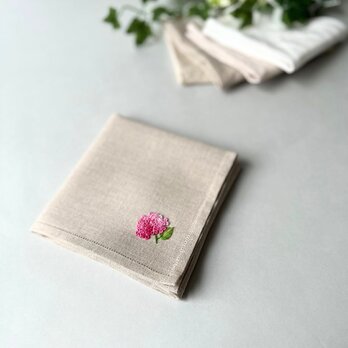 【早割10%】プレミアムver 梅雨のアジサイ｜手刺繍＆手仕立てのソフトリネンハンカチの画像