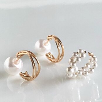 【期間限定】【春の福袋2023 No.3】diagonal pearl & pearl cross イヤーカフの画像