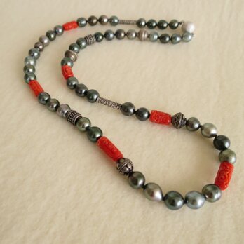 SV Tahiti pearl・carving coral Necklaceの画像