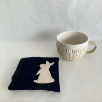 WOOL!うさぎ*カップ＆ポットマット*ブラックウォッチフランネルの画像