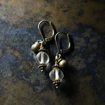 ナガ族クリア蜜柑玉と民族鈴の小さなピアス