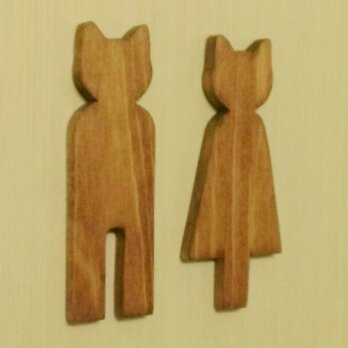 木製ネコ型トイレサイン☆トイレピクト☆チェリーの画像