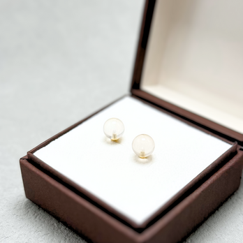 8mm シンプル ローズクォーツ/紅水晶  K18 天然石ピアス - petitLの画像